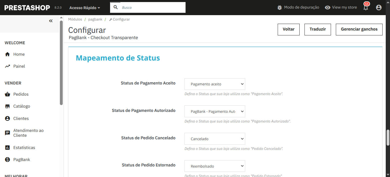 Mapeamento de Status - Módulo PagBank