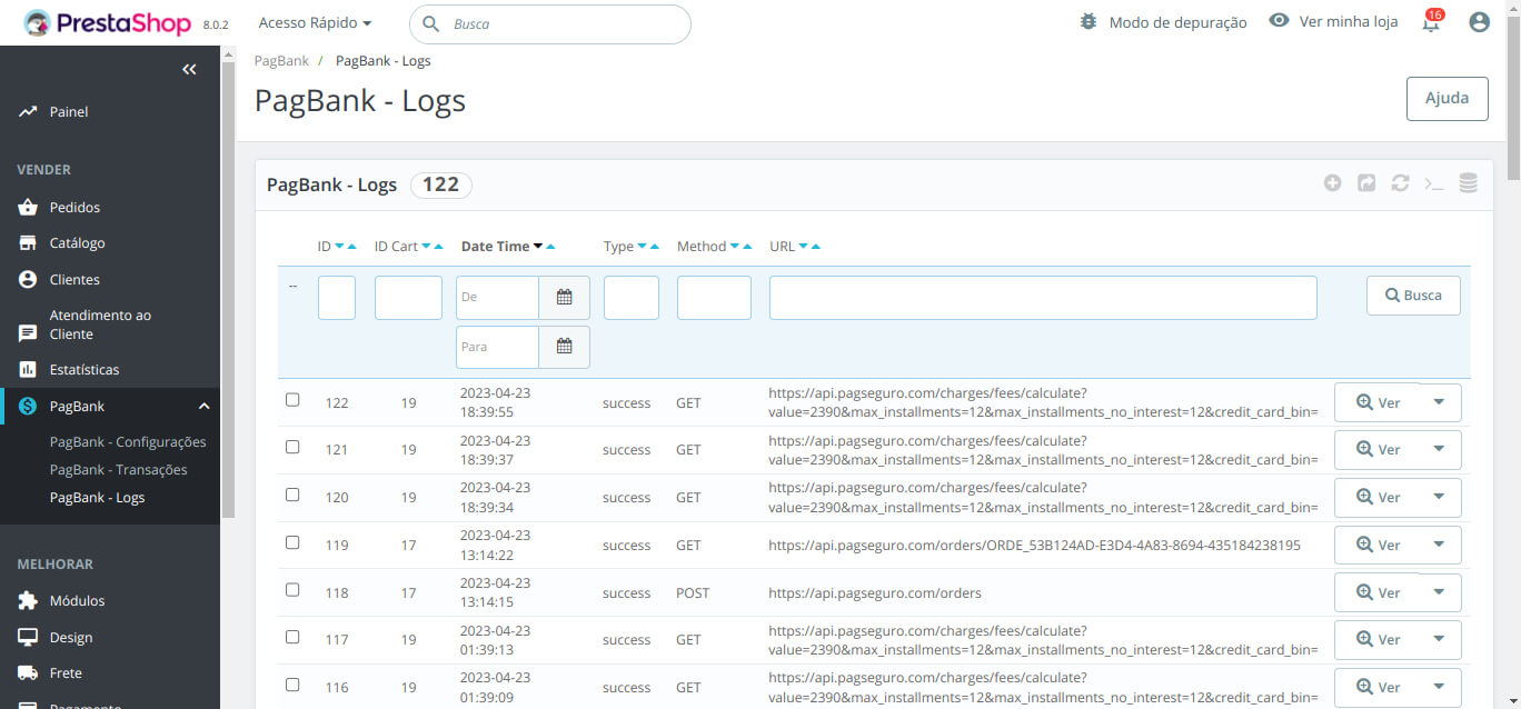 Debug & Logs - Módulo PagBank
