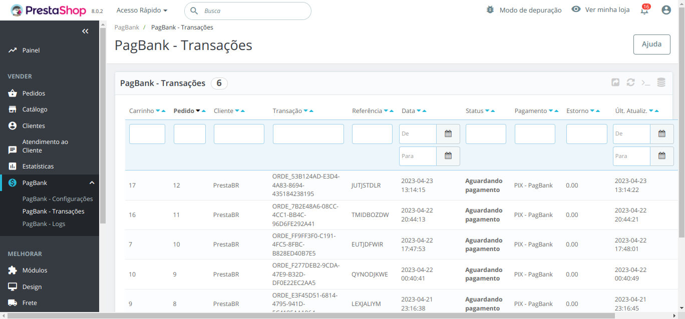 Debug & Logs - Módulo PagBank