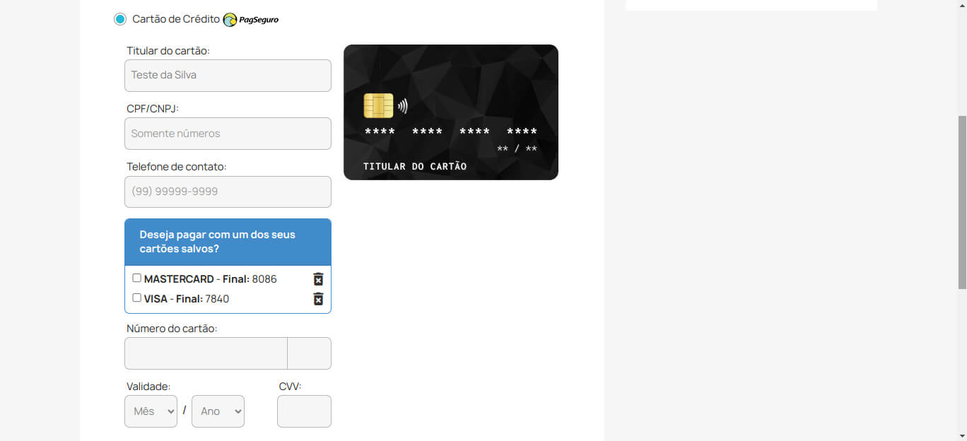 Pagamento via Cartão de Crédito - Módulo PagBank