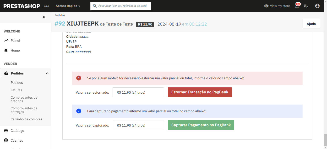 Configurações de Pagamento via Cartão de Crédito - Módulo PagBank